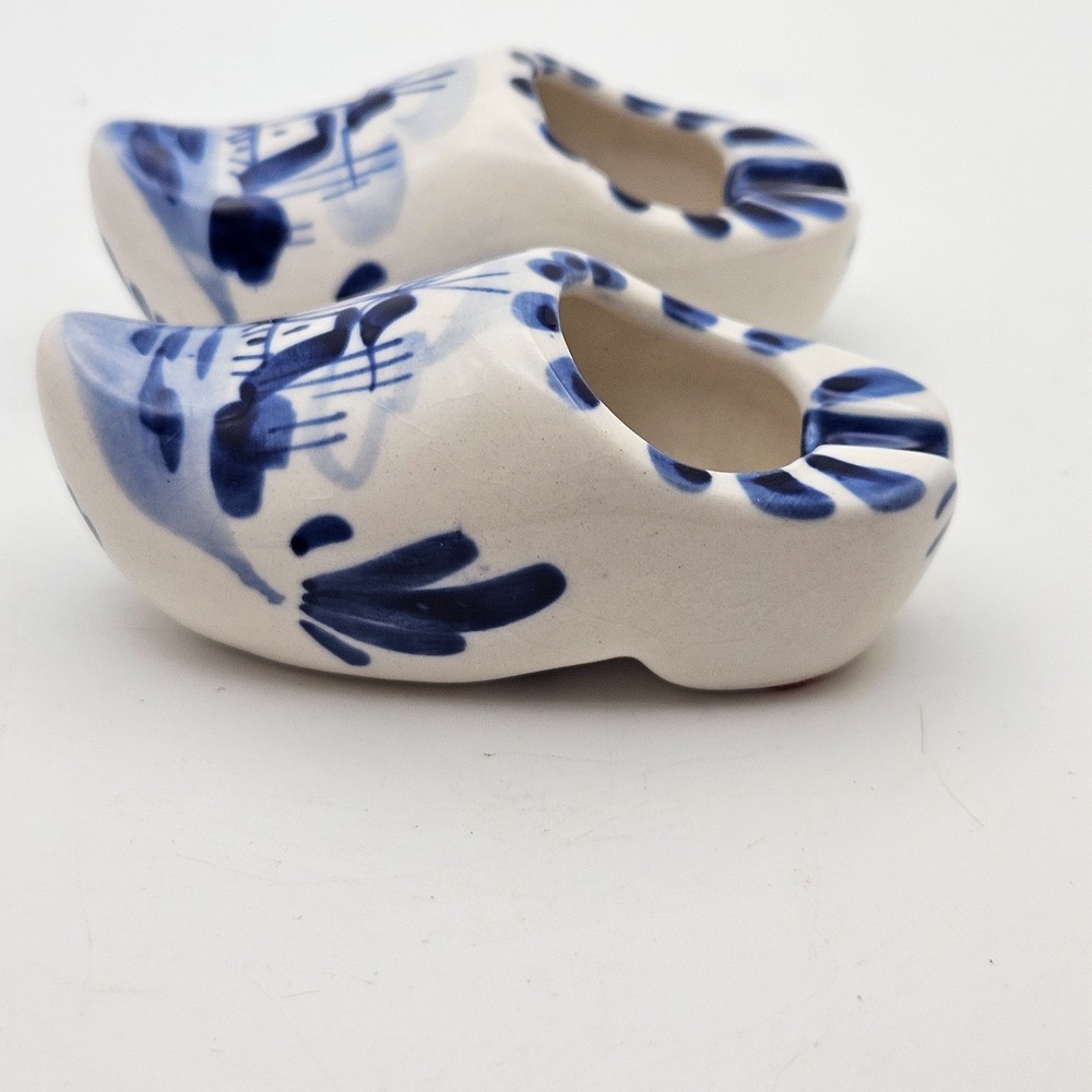 Vintage Delft Blue Hand‎ Painted Mini Wooden Shoe Clogs Ashtrays Pair Holland